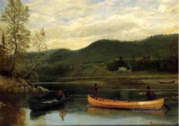Männer in zwei Kanus Albert Bier Landschaft Ölgemälde